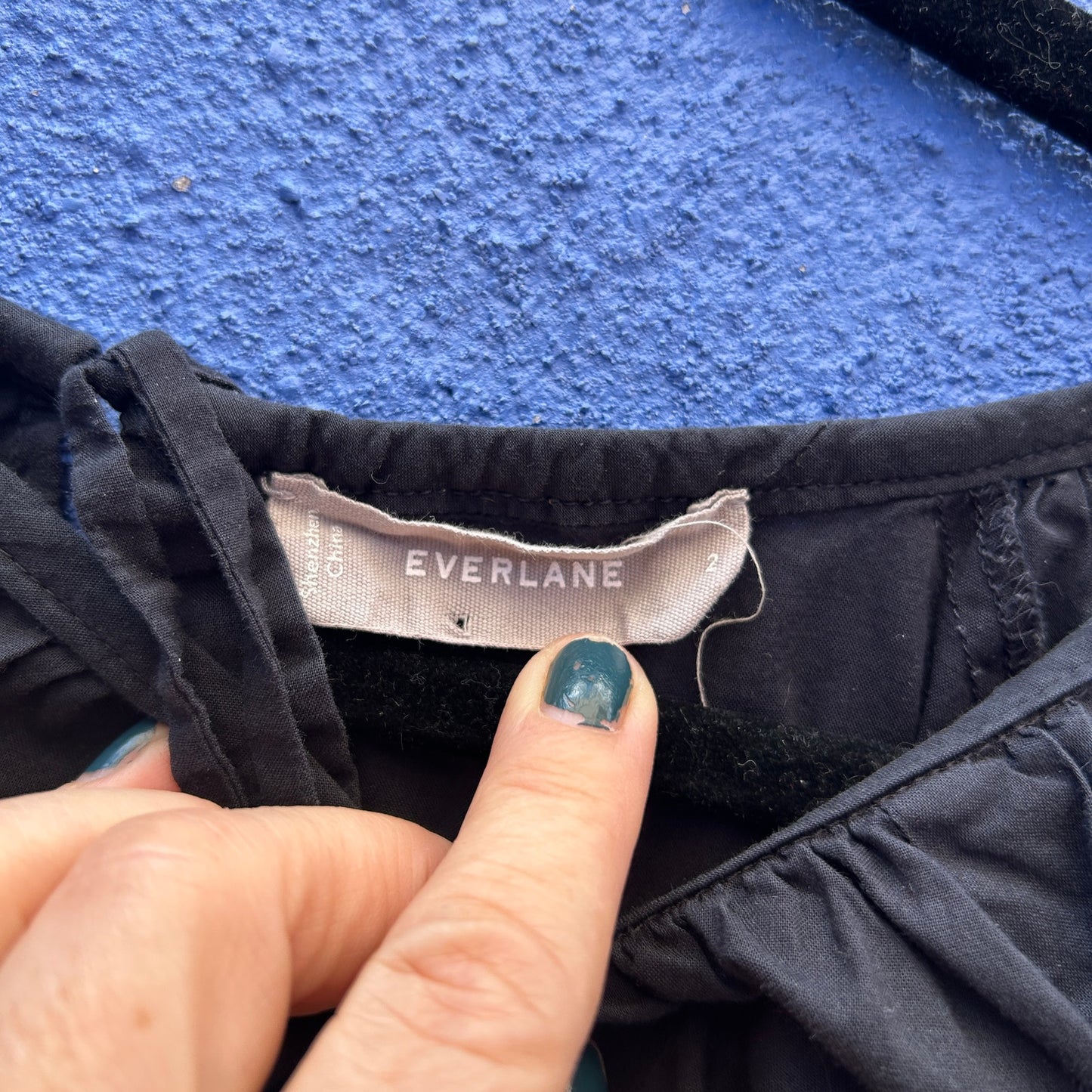 everlane black cotton 3/4 poof sleeve top