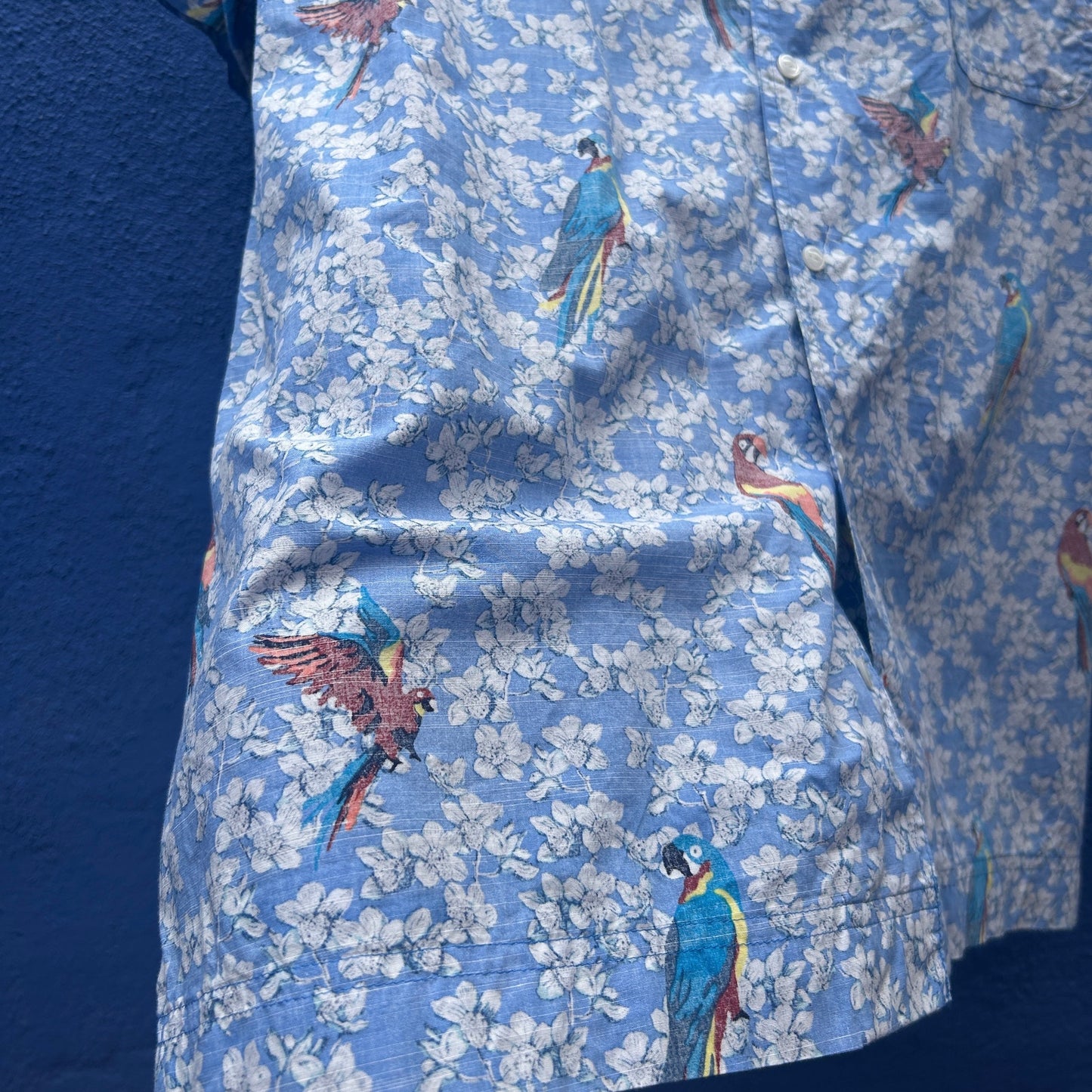 cremieux parrot and floral print short sleeve button up