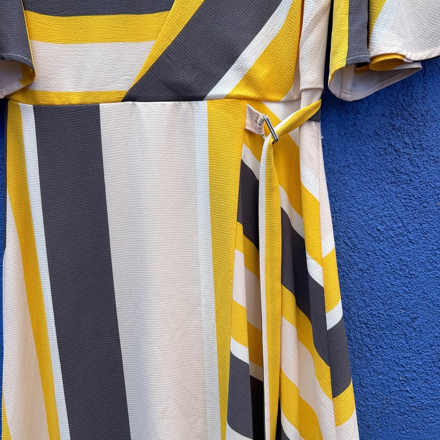 a.u.w. mixed panel bell sleeve midi dress