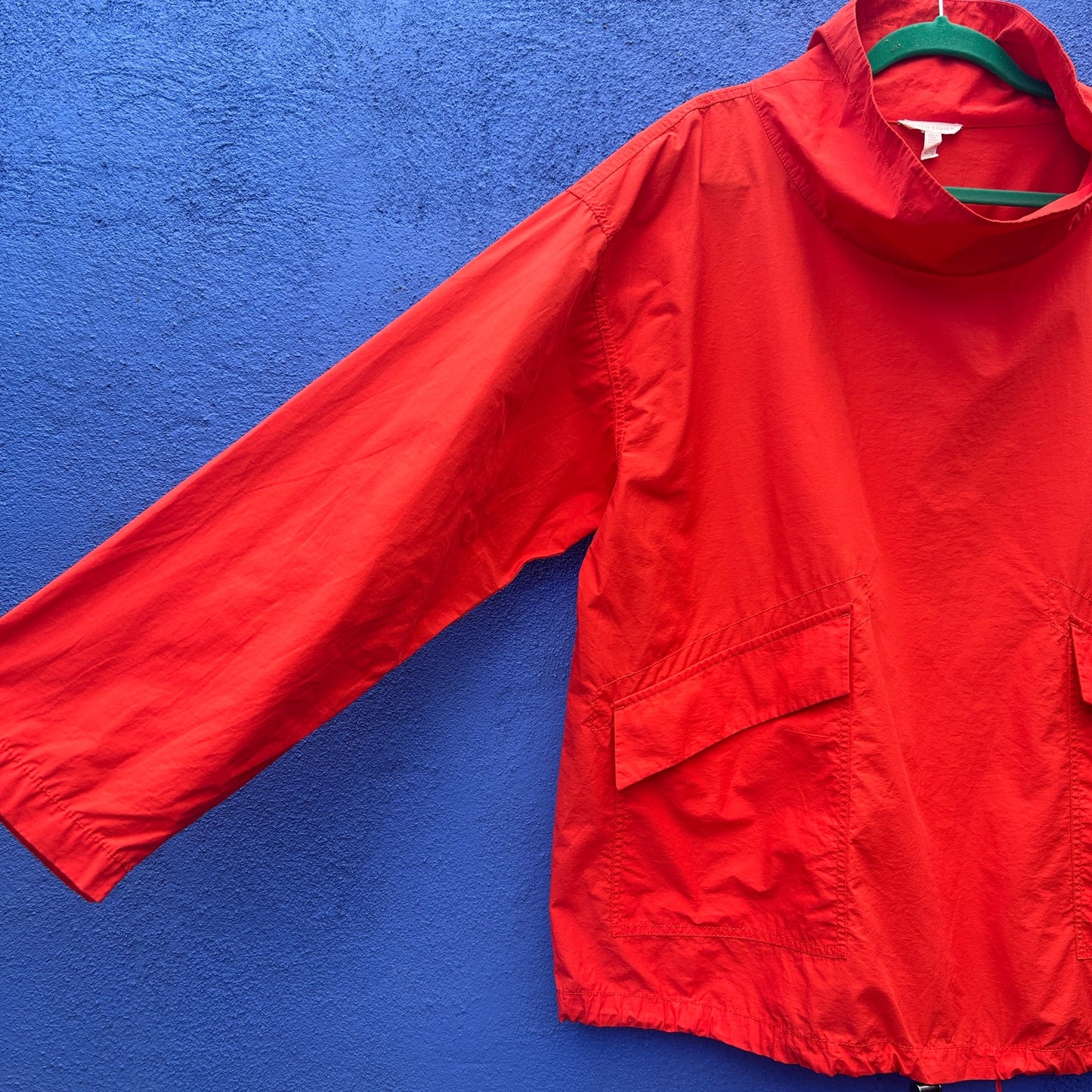 eileen fisher organic cotton and nylon oversized orange popover windbreaker