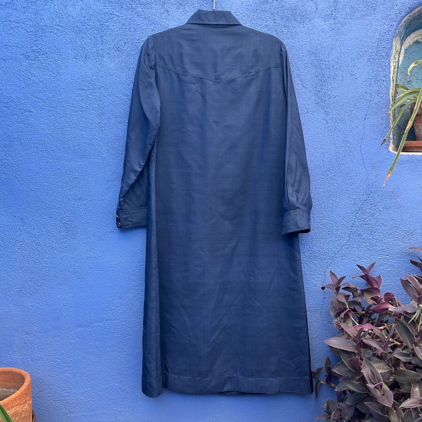 vintage navy 100% silk button front shift dress