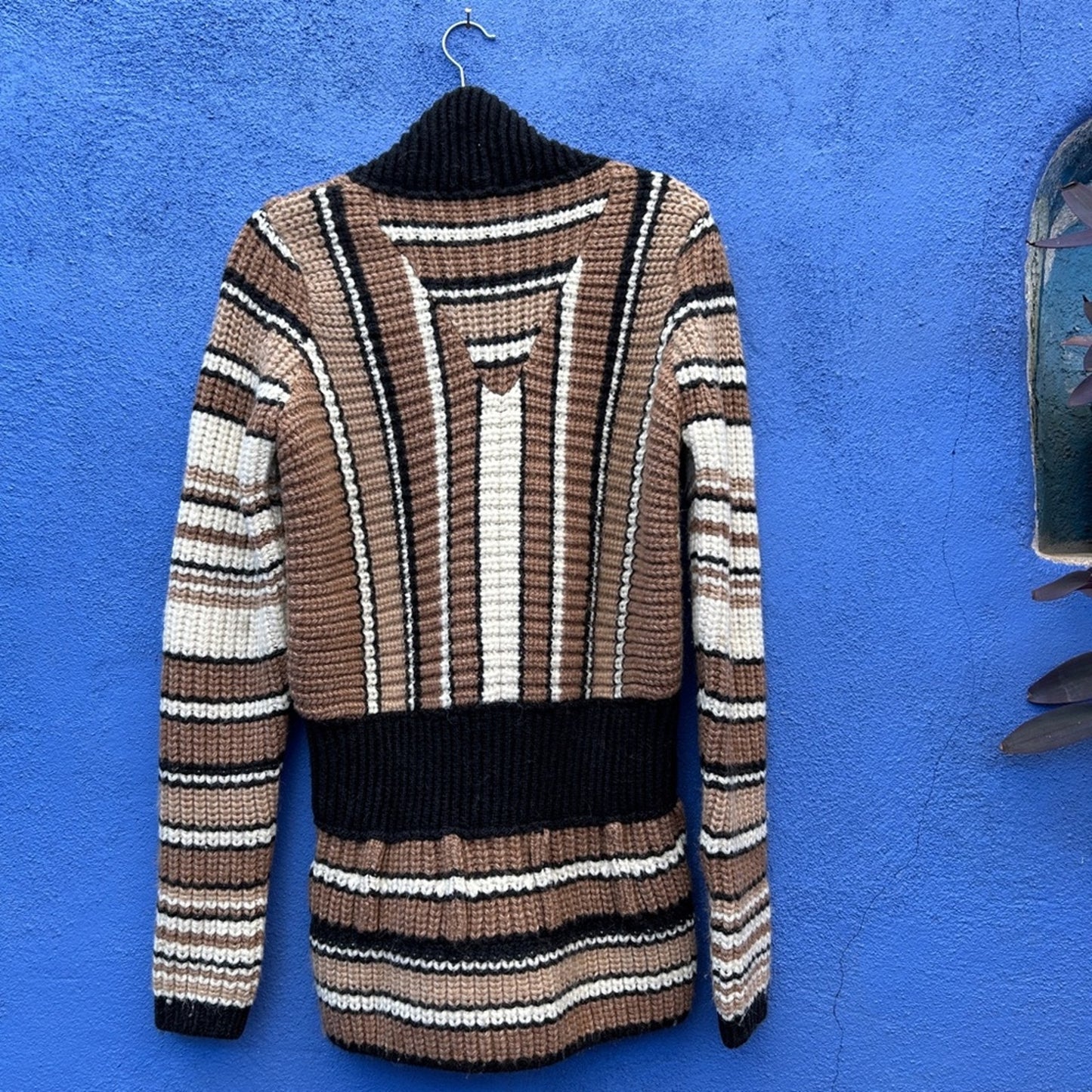 Balenciaga Paris Chunky Knit Lambswool Blend Striped Peplum Cardigan Sweater