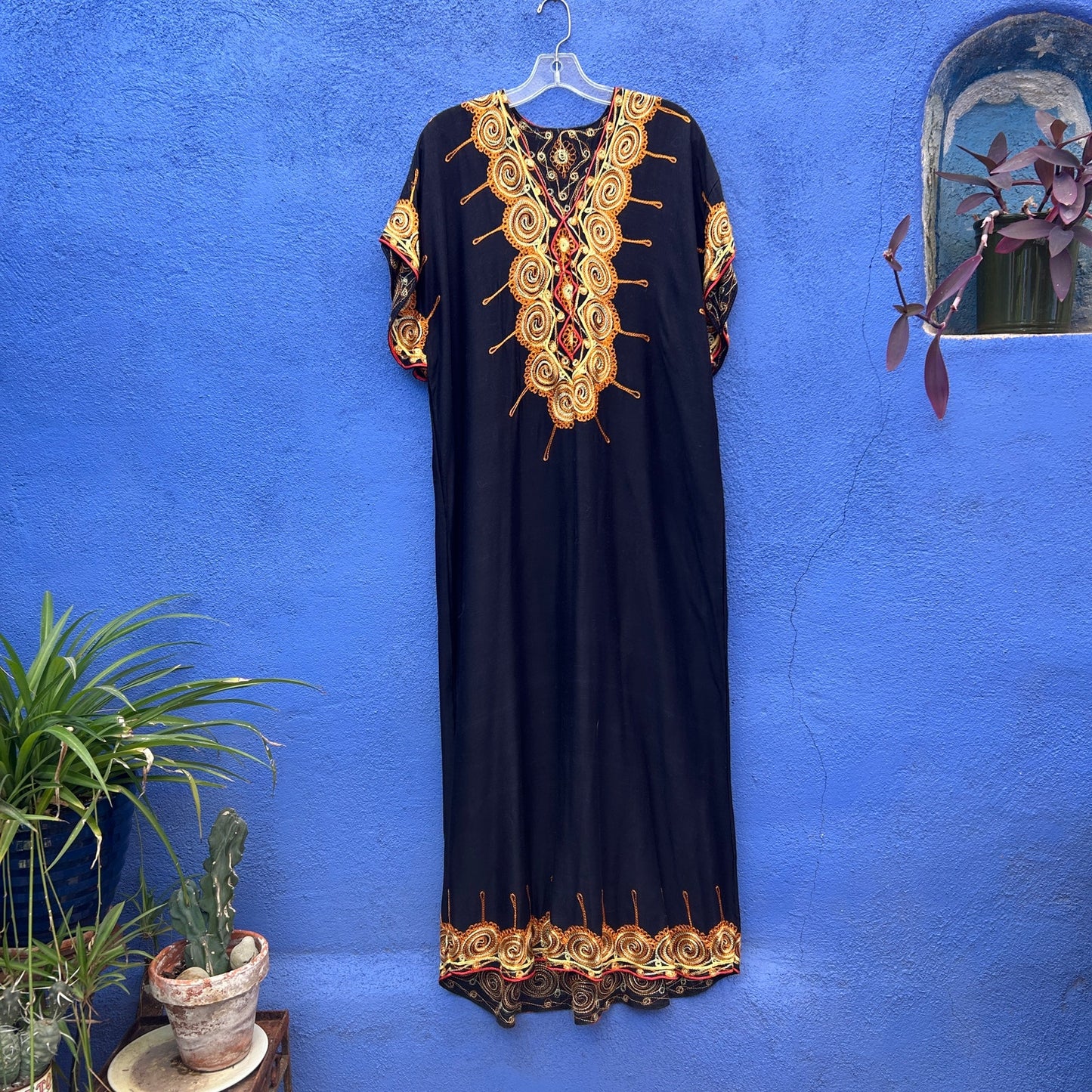 vintage orange and yellow embroidered caftan