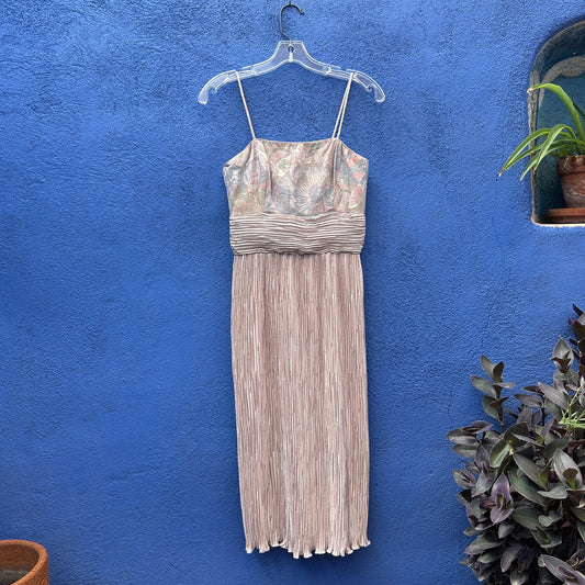 vintage metallic brocade and crinkle silk cocktail dress