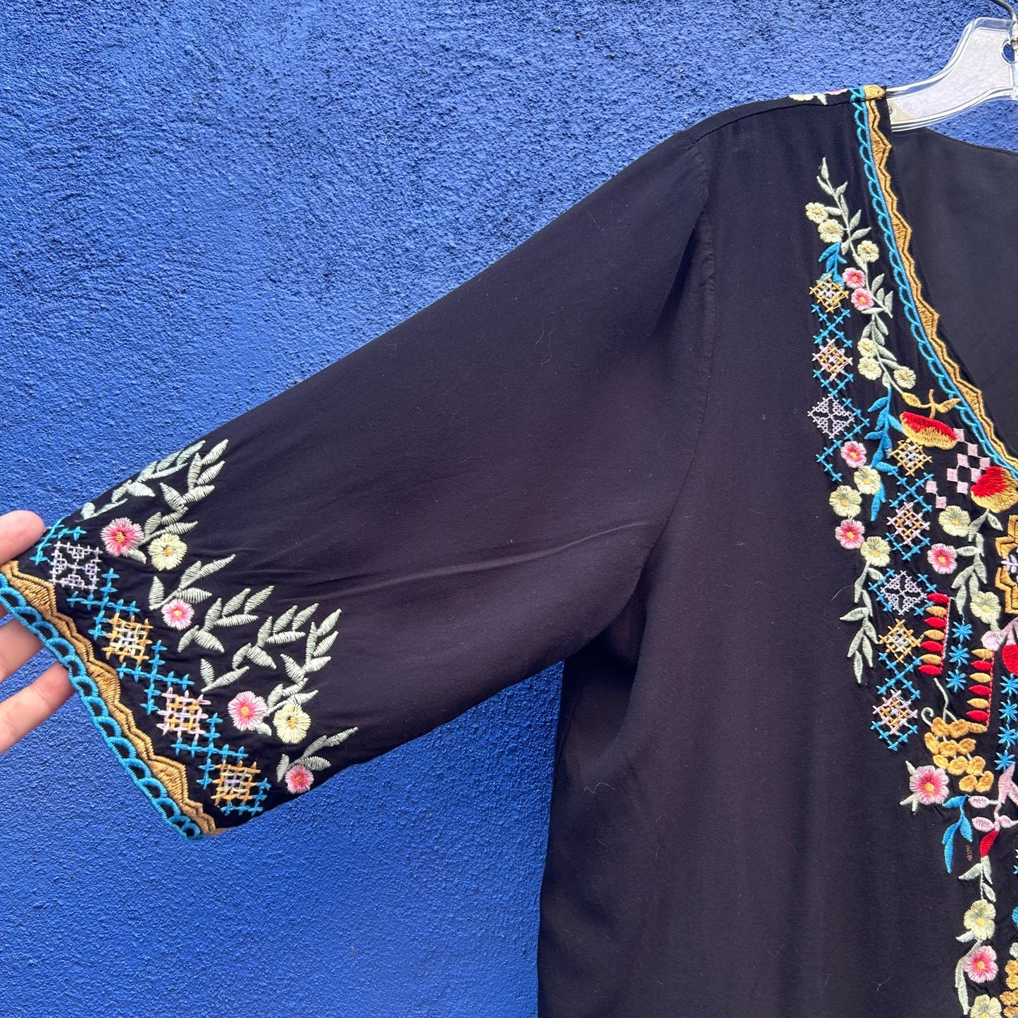 embroidered rayon black blouse