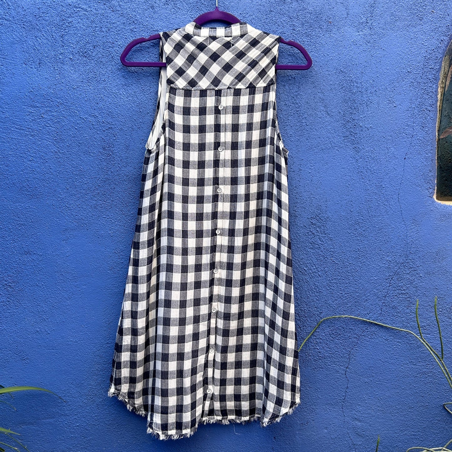 cloth and stone | anthro black and white gingham sleeveless shirtdress tunic