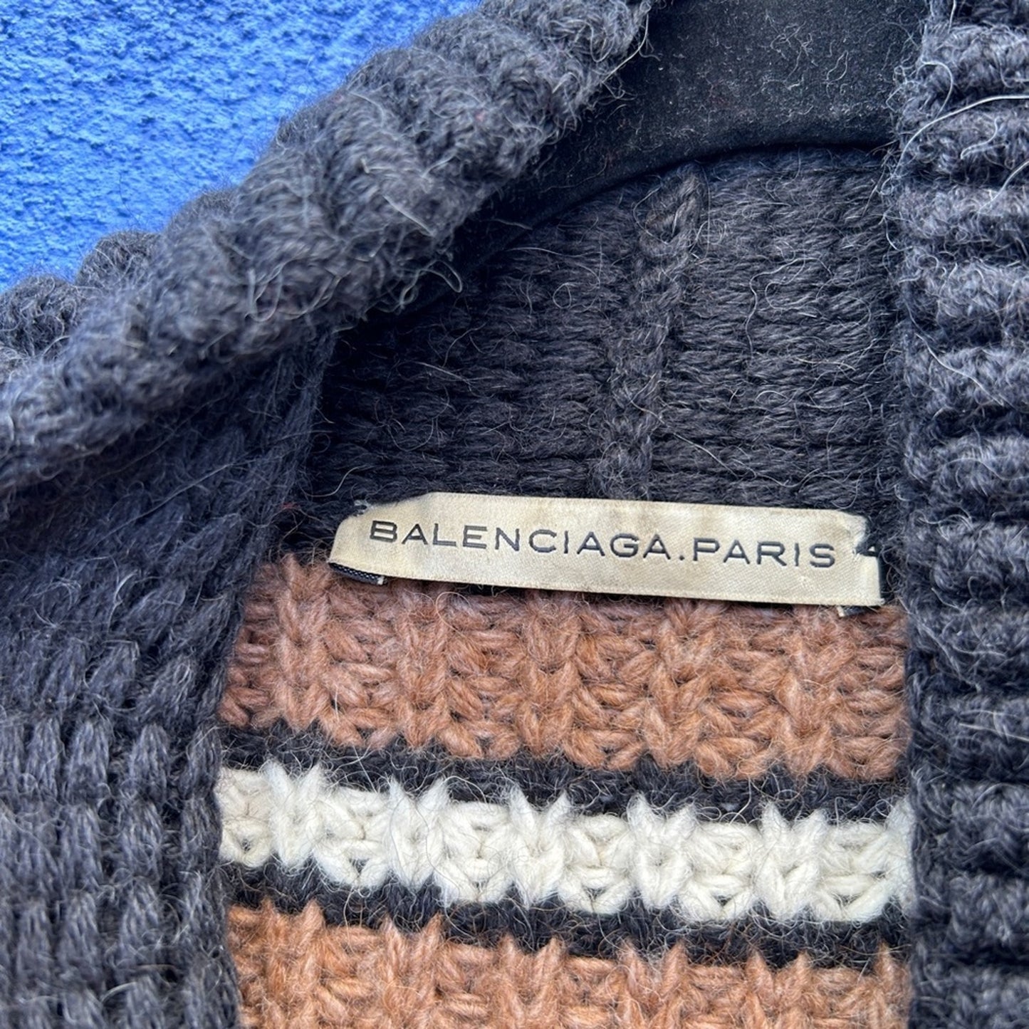 Balenciaga Paris Chunky Knit Lambswool Blend Striped Peplum Cardigan Sweater
