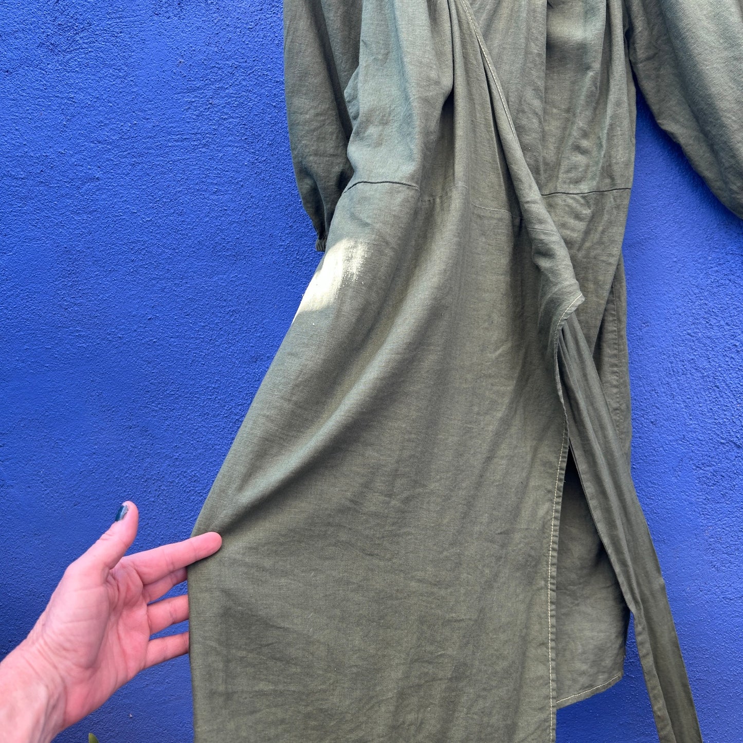 banana republic green cotton balloon sleeve wrap dress