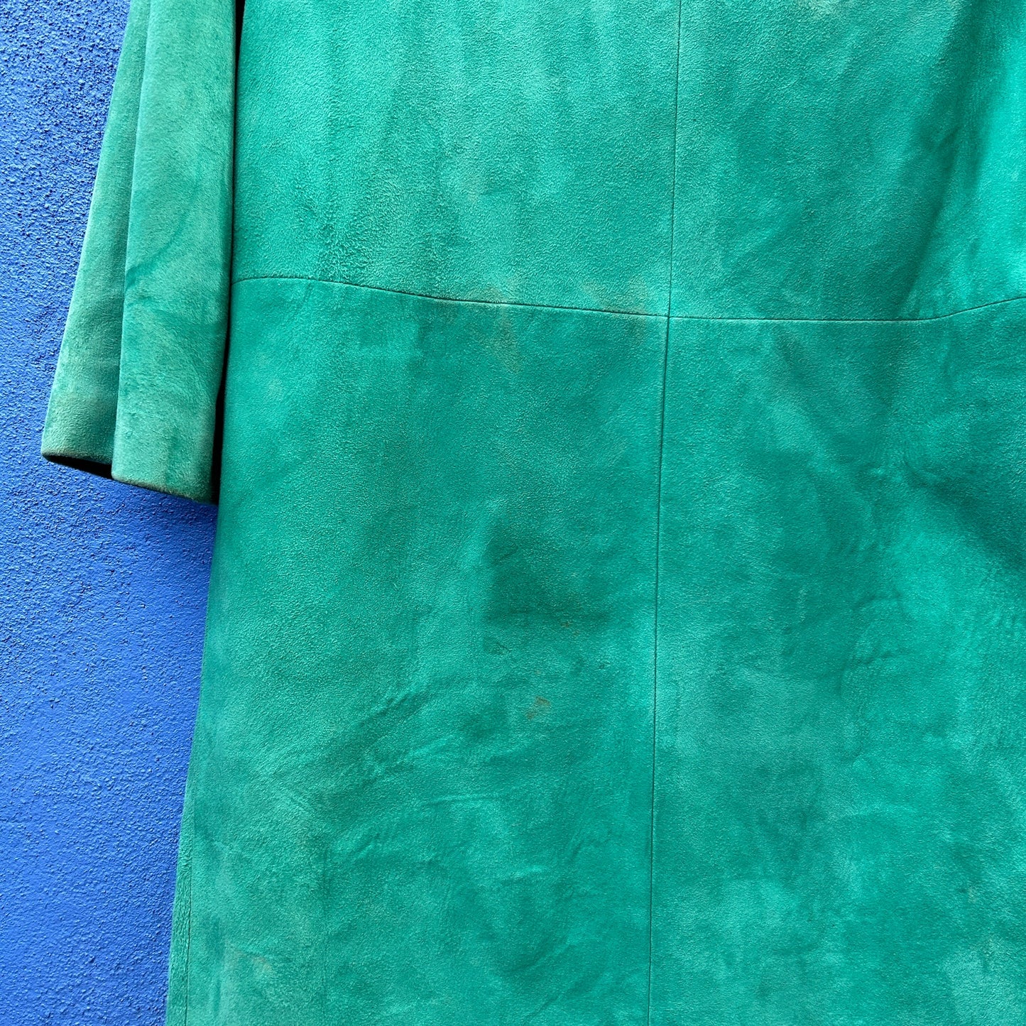 vintage teal suede and fur trench