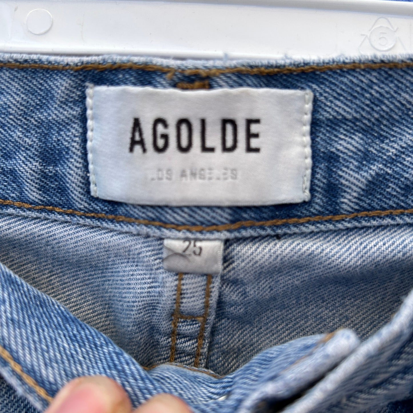 agolde light wash high rise organic cotton straight leg distressed jean