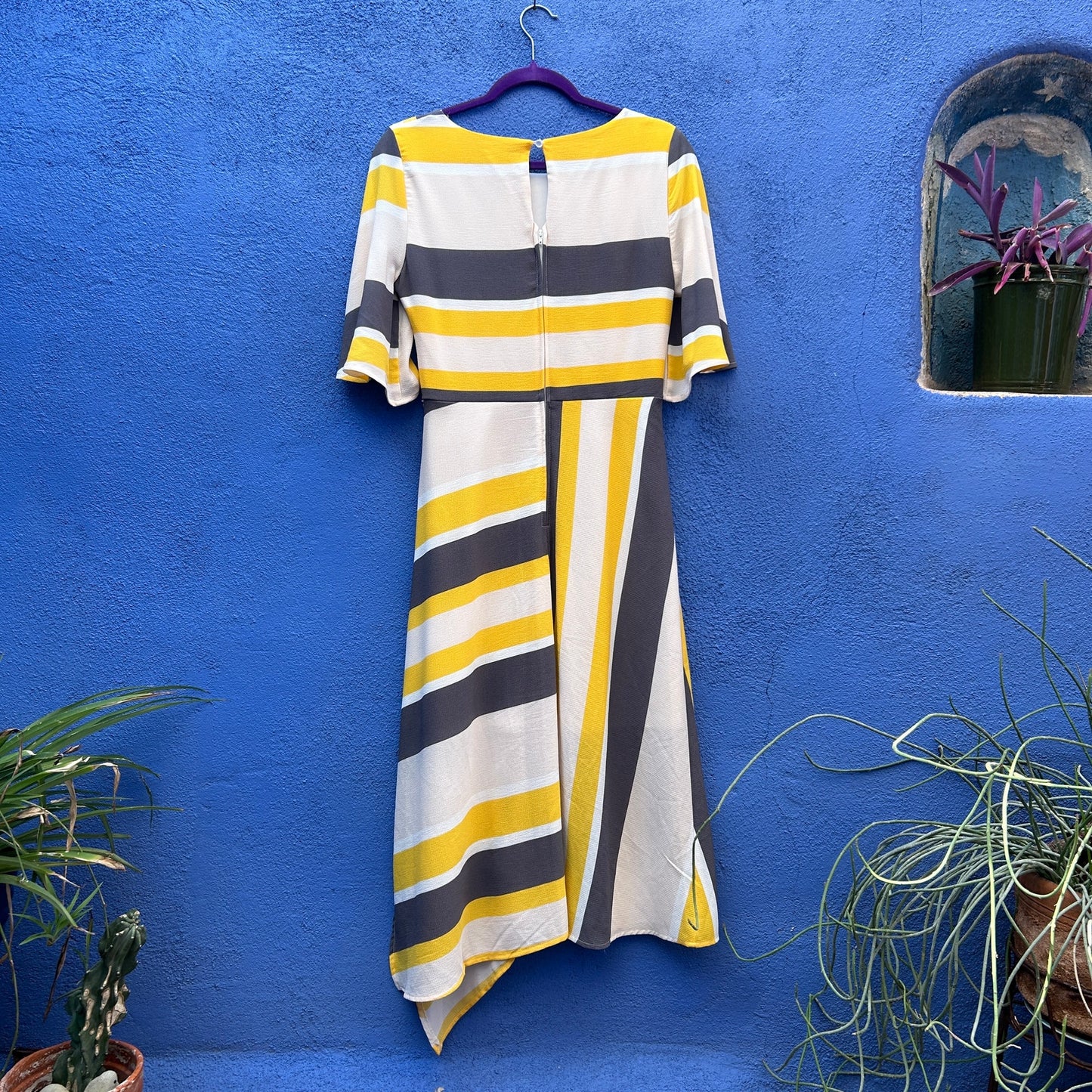 a.u.w. mixed panel bell sleeve midi dress