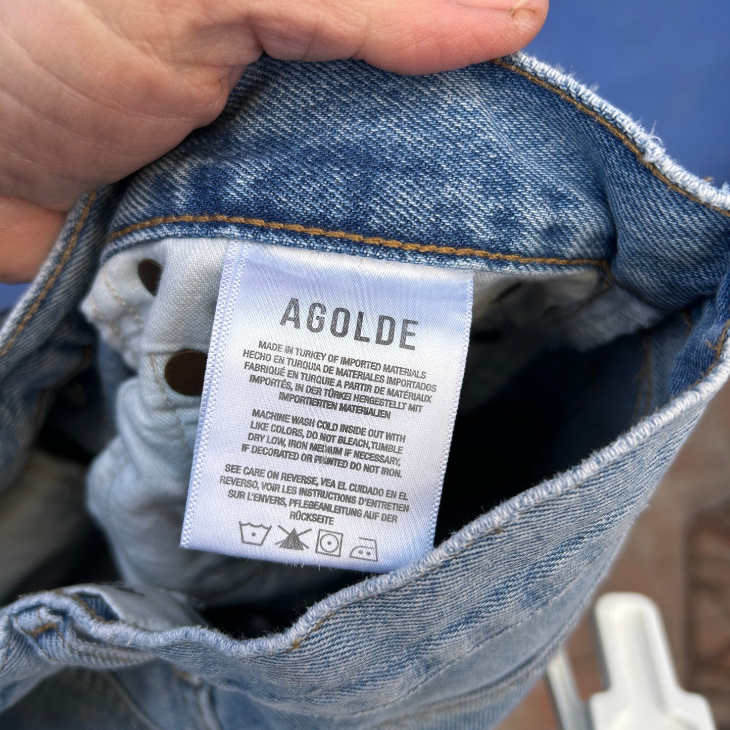 agolde light wash high rise organic cotton straight leg distressed jean