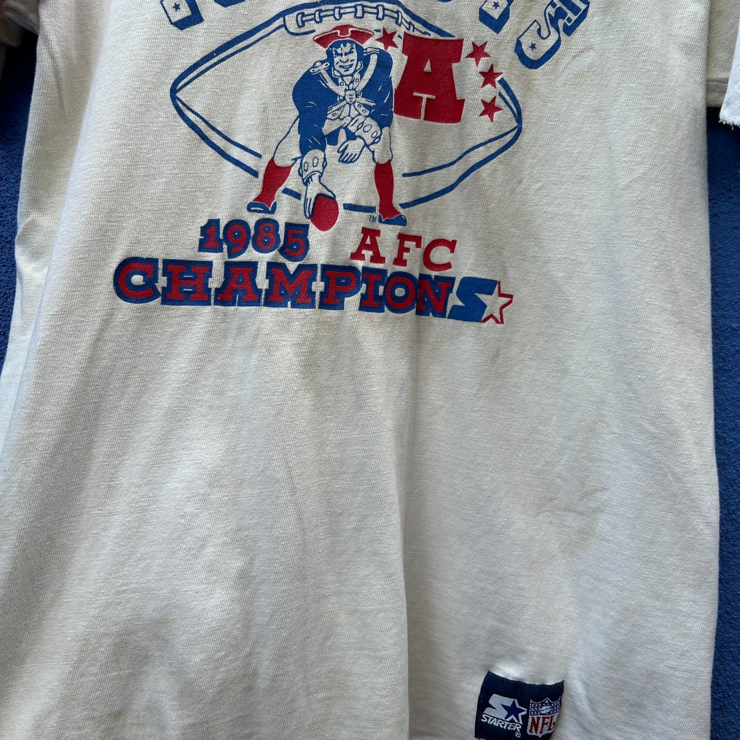 vintage starter 1985 patriots afc champions single stitch tee