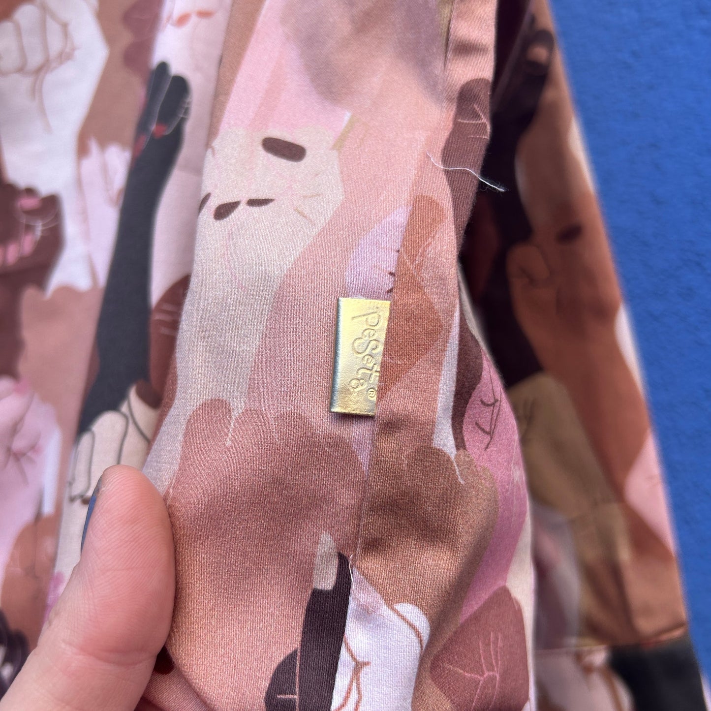 peseta skins print protest fist button up - NWT