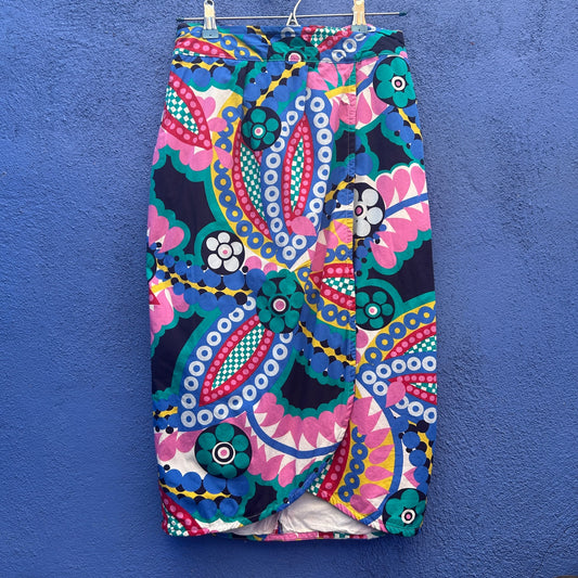 j crew faux wrap bold print midi skirt