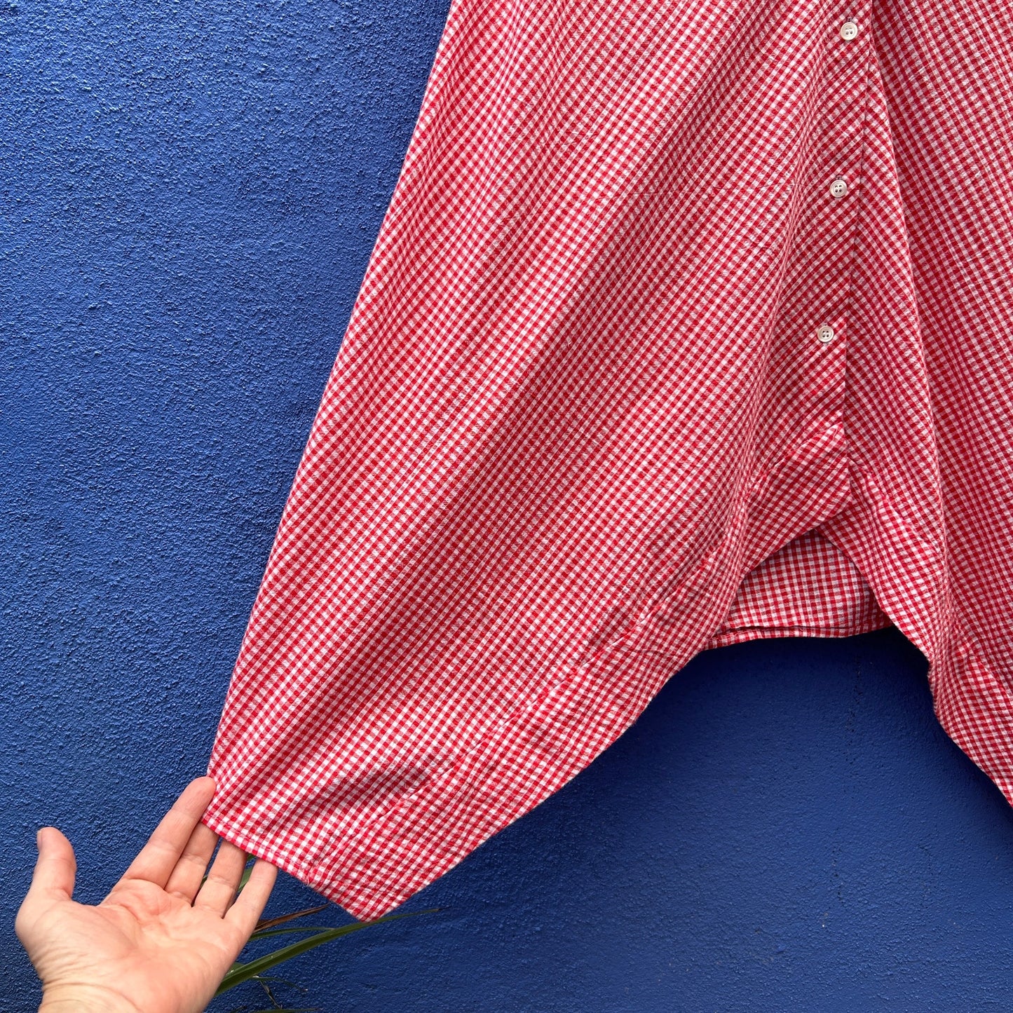 anne klein red and white gingham lagenlook button up tunic