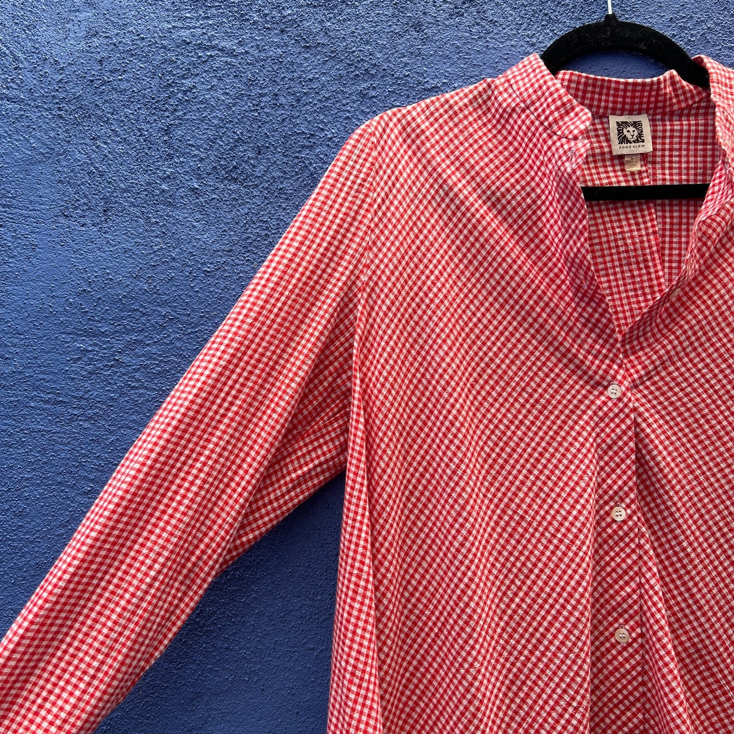 anne klein red and white gingham lagenlook button up tunic