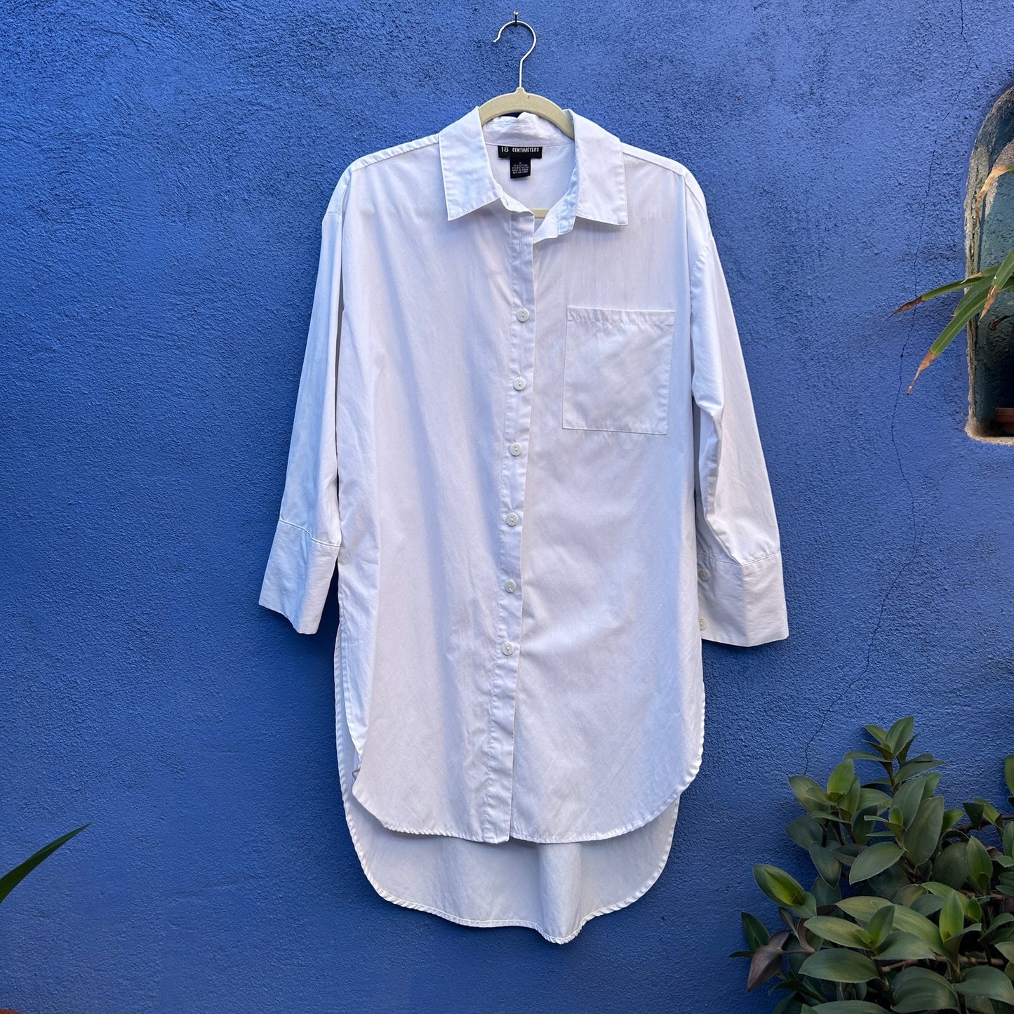 18 centimeters white cotton blend button up shirt dress