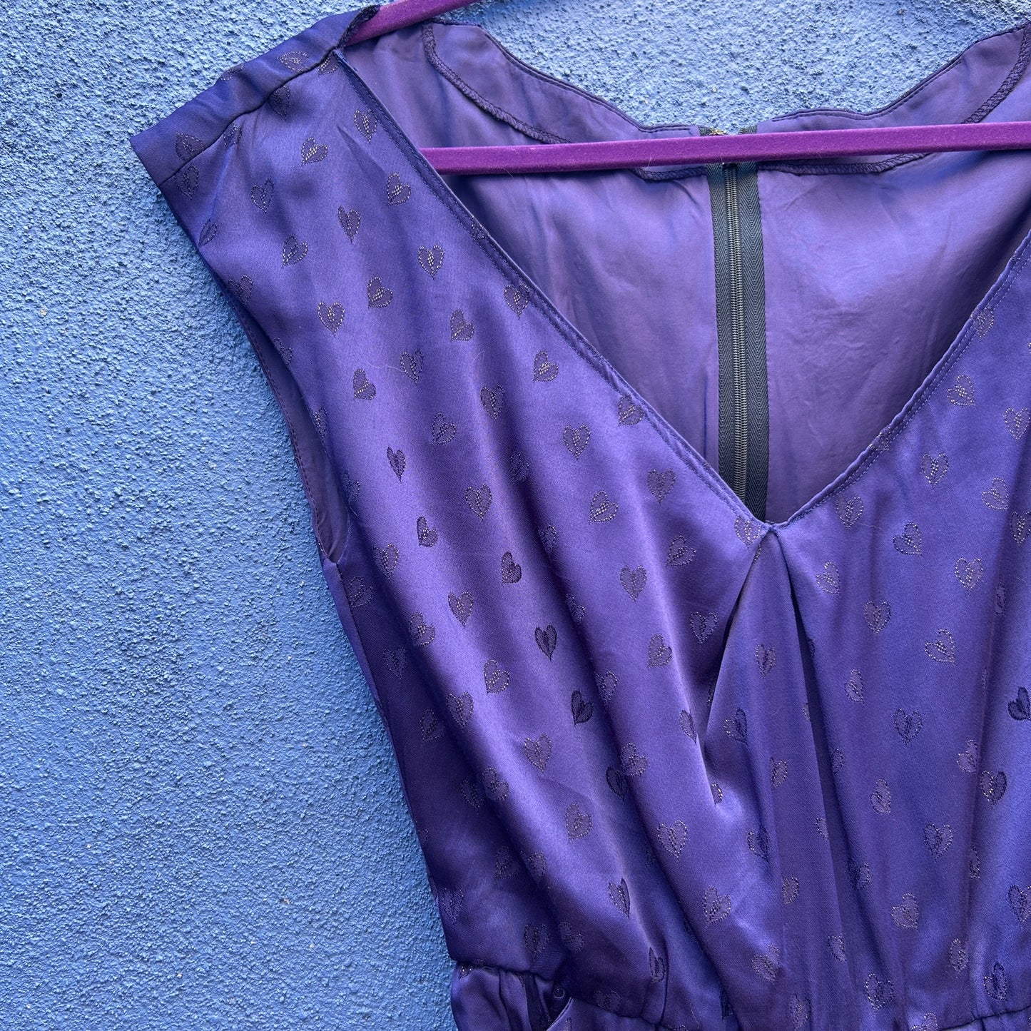 handmade purple heart print cocktail dress