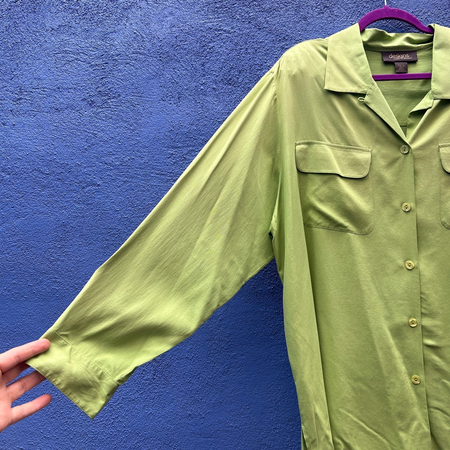 designs by lane bryant lime green silk button up