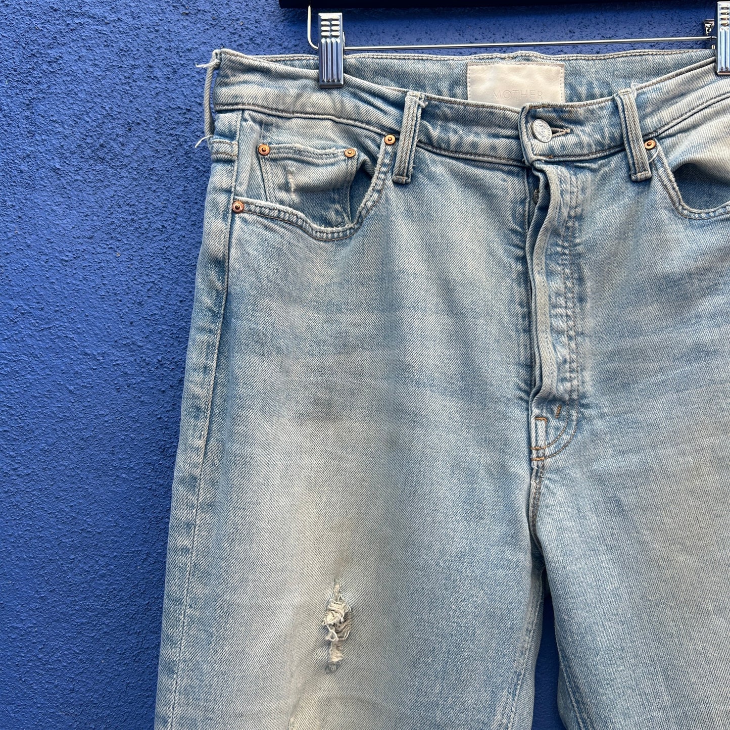 mother the tripper light washed distressed jeans