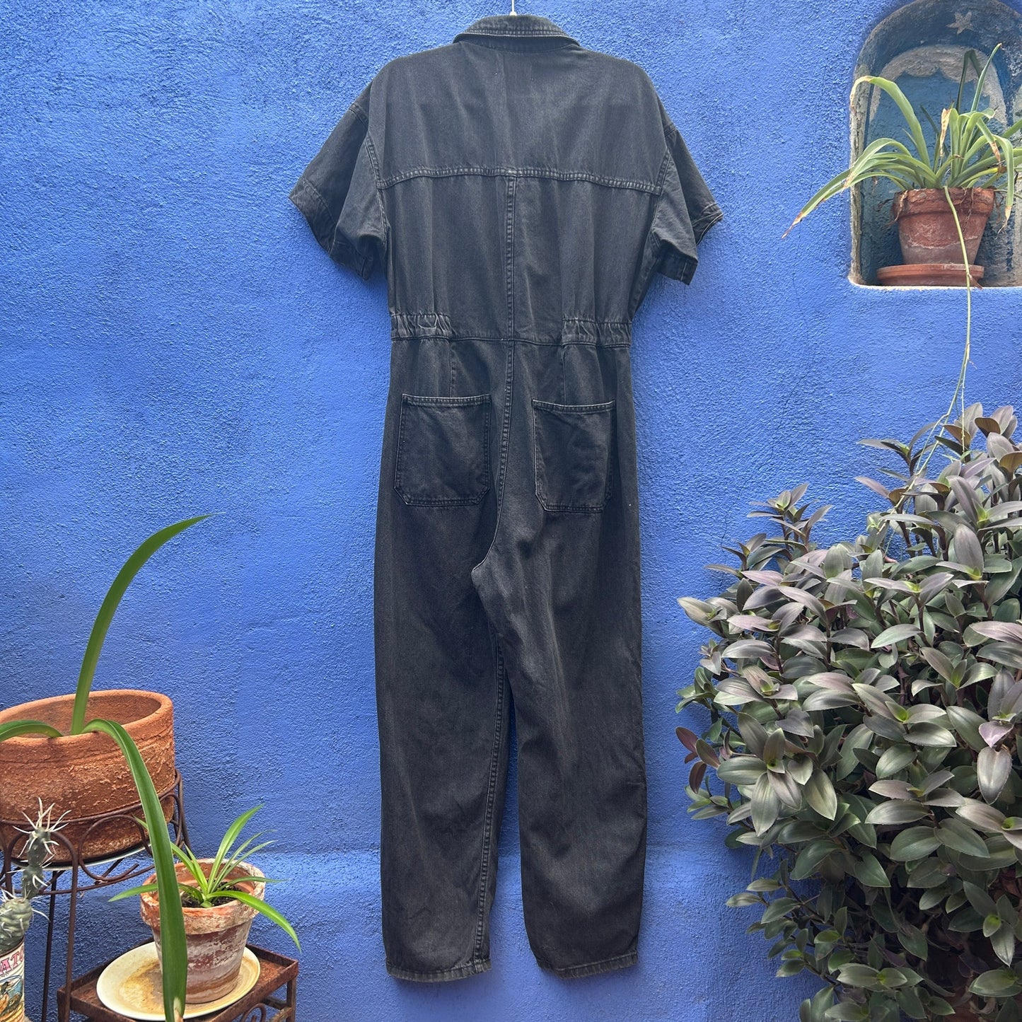 we the free black denim short sleeve jumpsuit