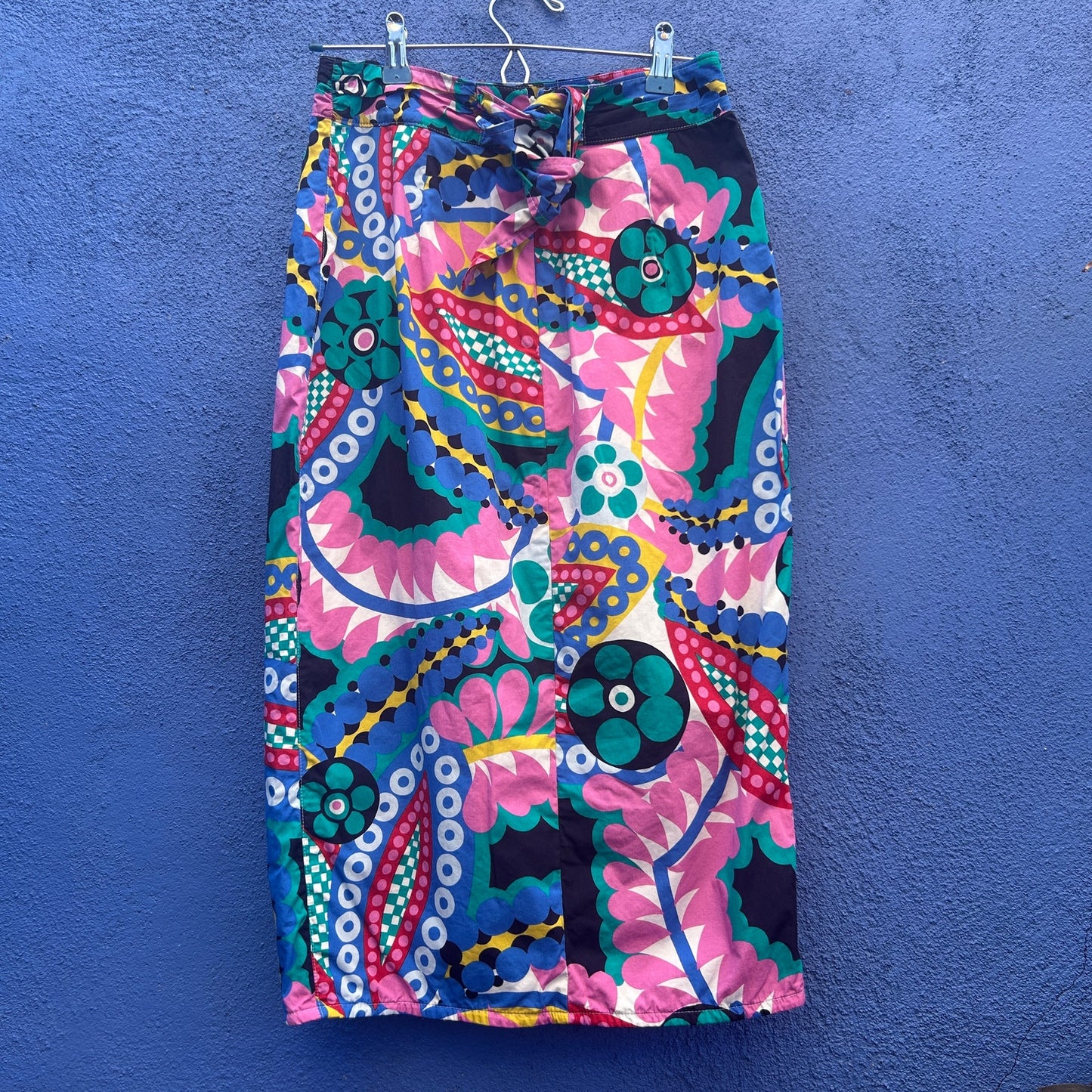 j crew faux wrap bold print midi skirt