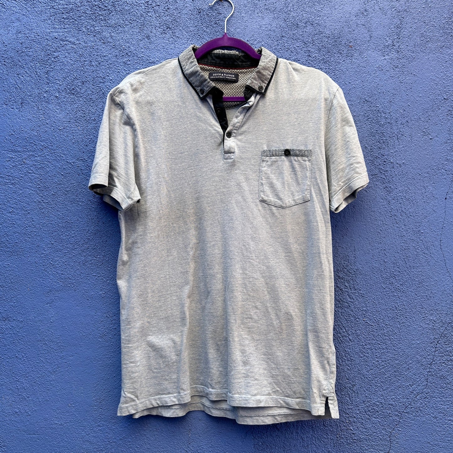 denim and flower men's polo shirt