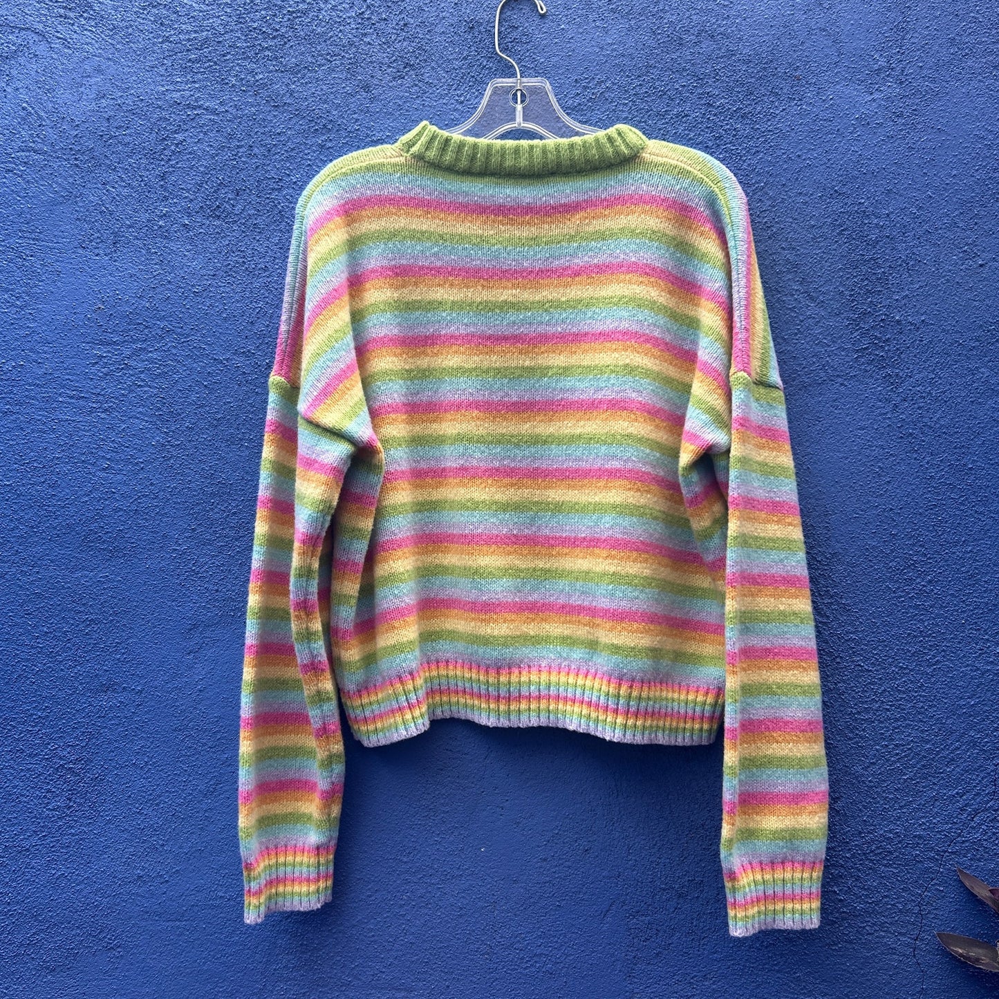 over kleshas pastel rainbow cropped knit sweater