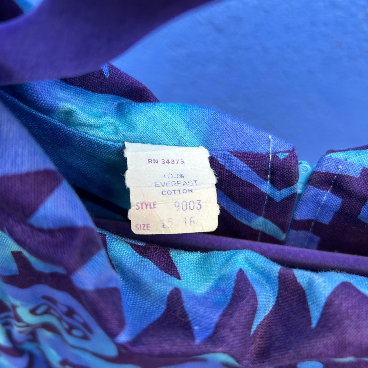 vintage 60s cotton batik tiki print mock neck sleeveless cocktail dress