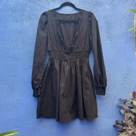 black cotton eyelet neckline dress