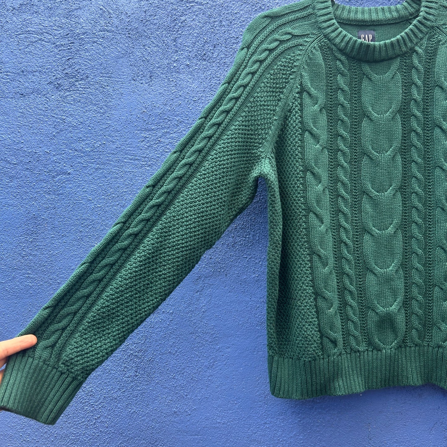 gap 90s/y2k green cotton cableknit sweater