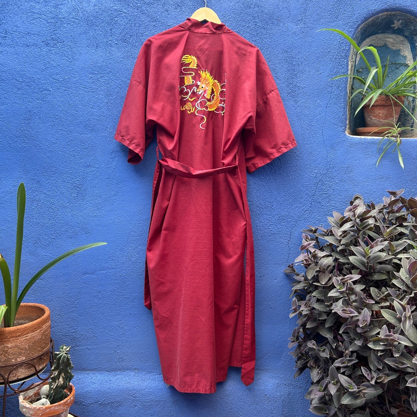 vintage health embroidered dragon poly-cotton robe