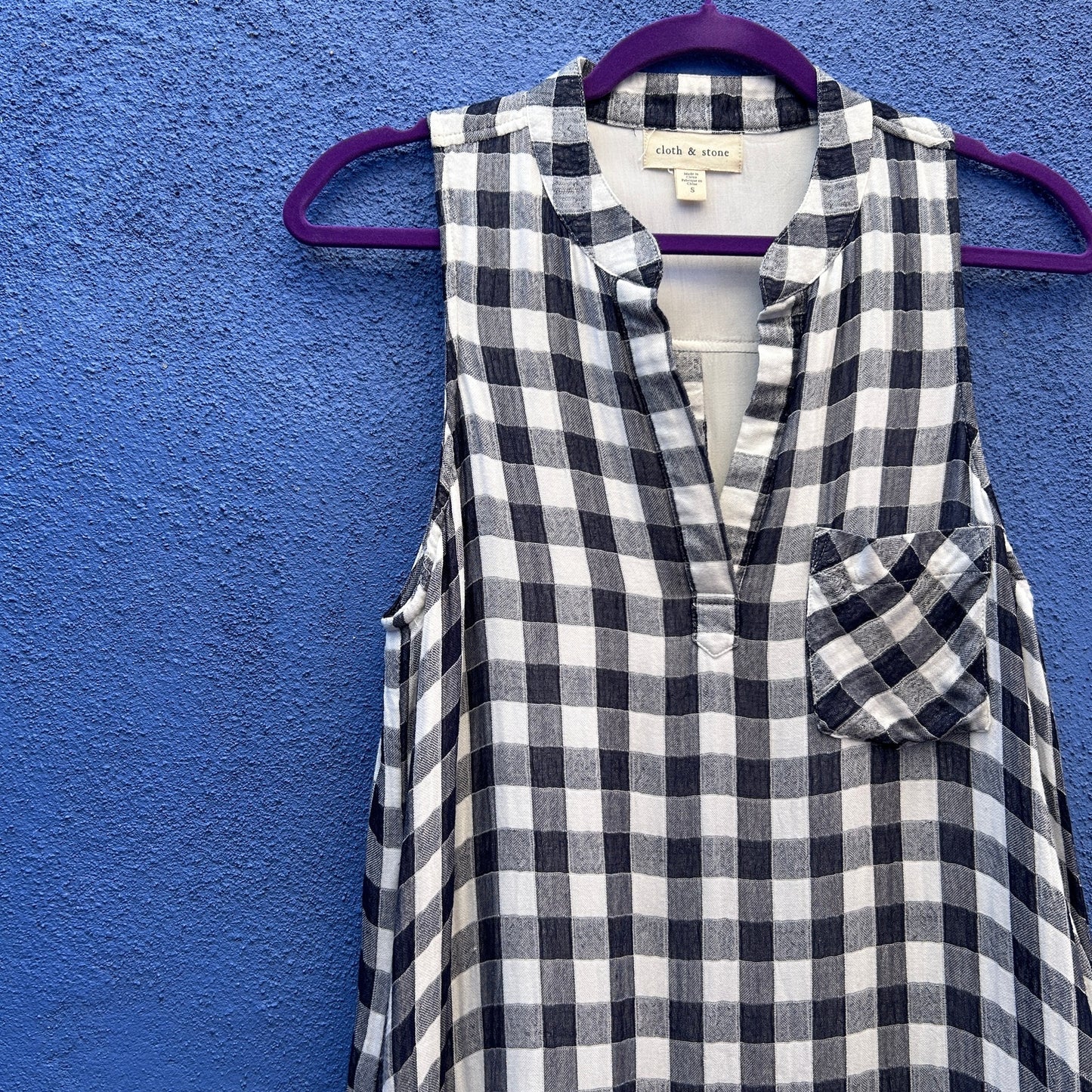 cloth and stone | anthro black and white gingham sleeveless shirtdress tunic