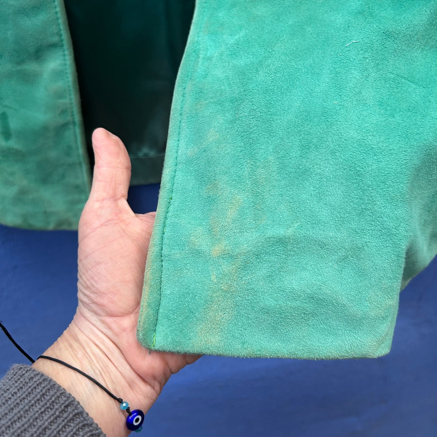 vintage teal suede and fur trench