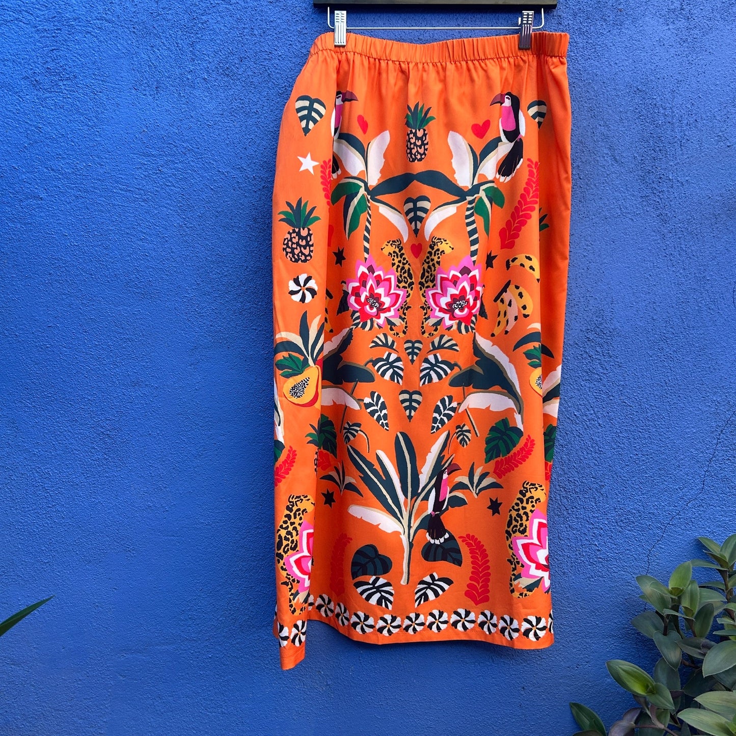 orange jungle print maxi skirt