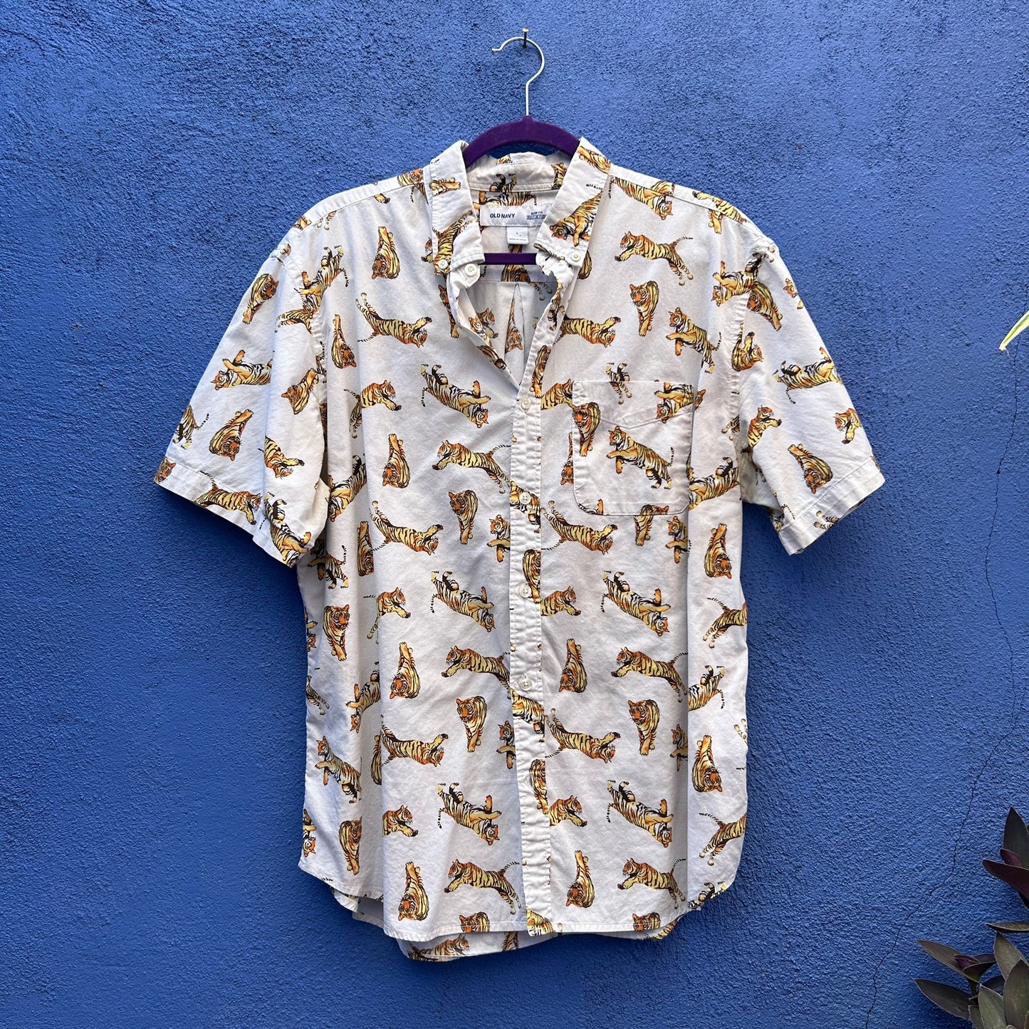 old school old navy tiger print button up