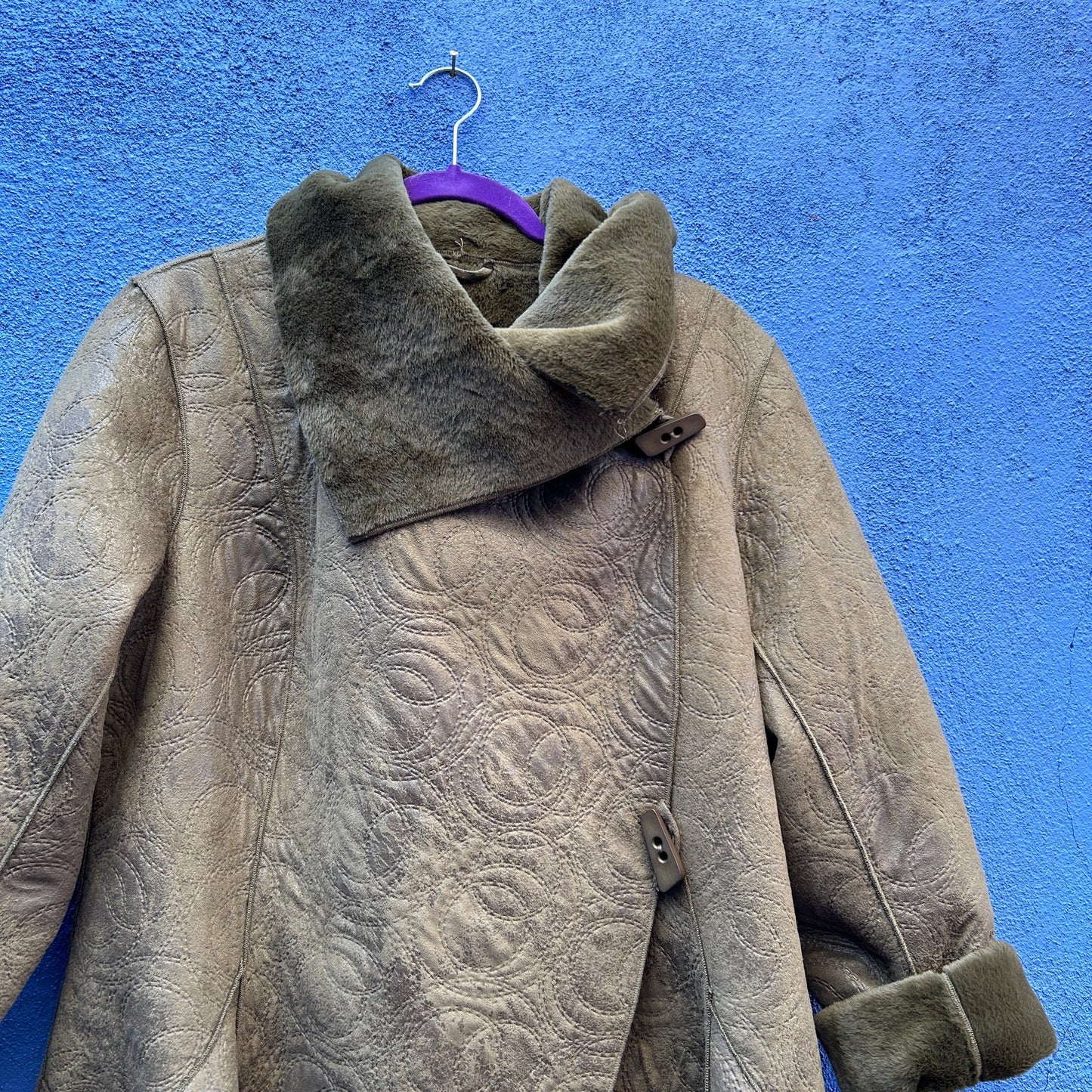 bryn walker quilted distressed suede fur lined lagenlook coat