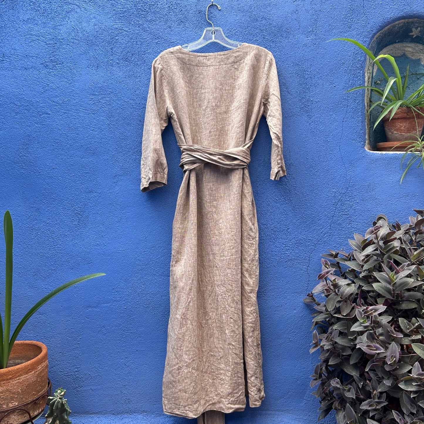 len ok beige linen maxi dress