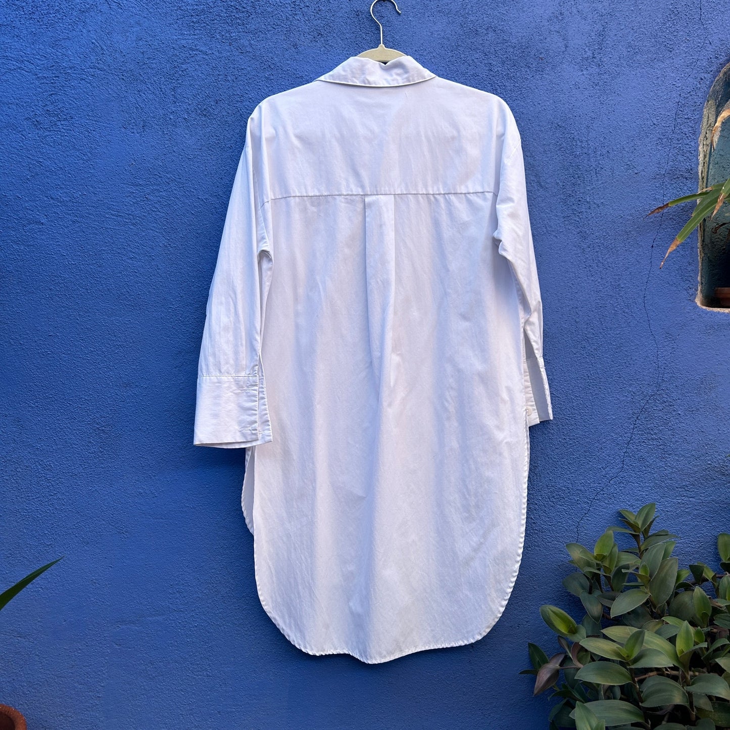 18 centimeters white cotton blend button up shirt dress