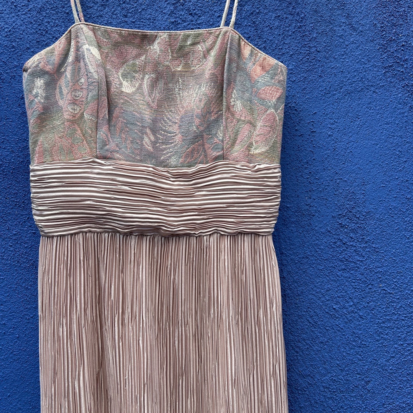 vintage metallic brocade and crinkle silk cocktail dress