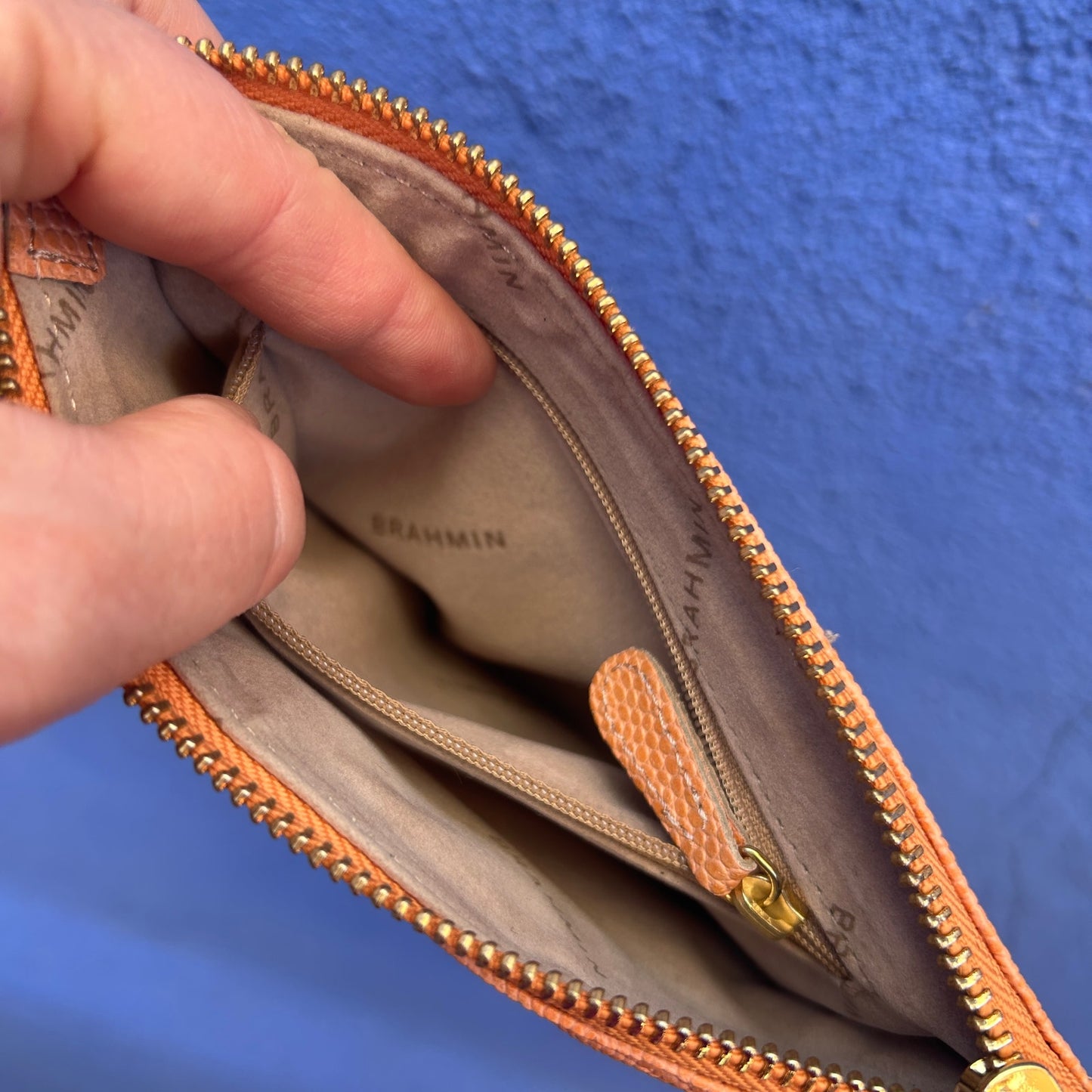 brahmin peach pebble leather wristlet