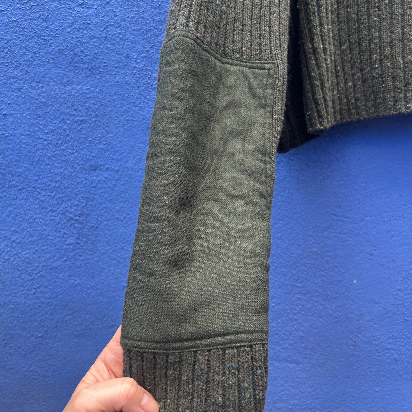 tibi cropped army green ribbed knit sweater