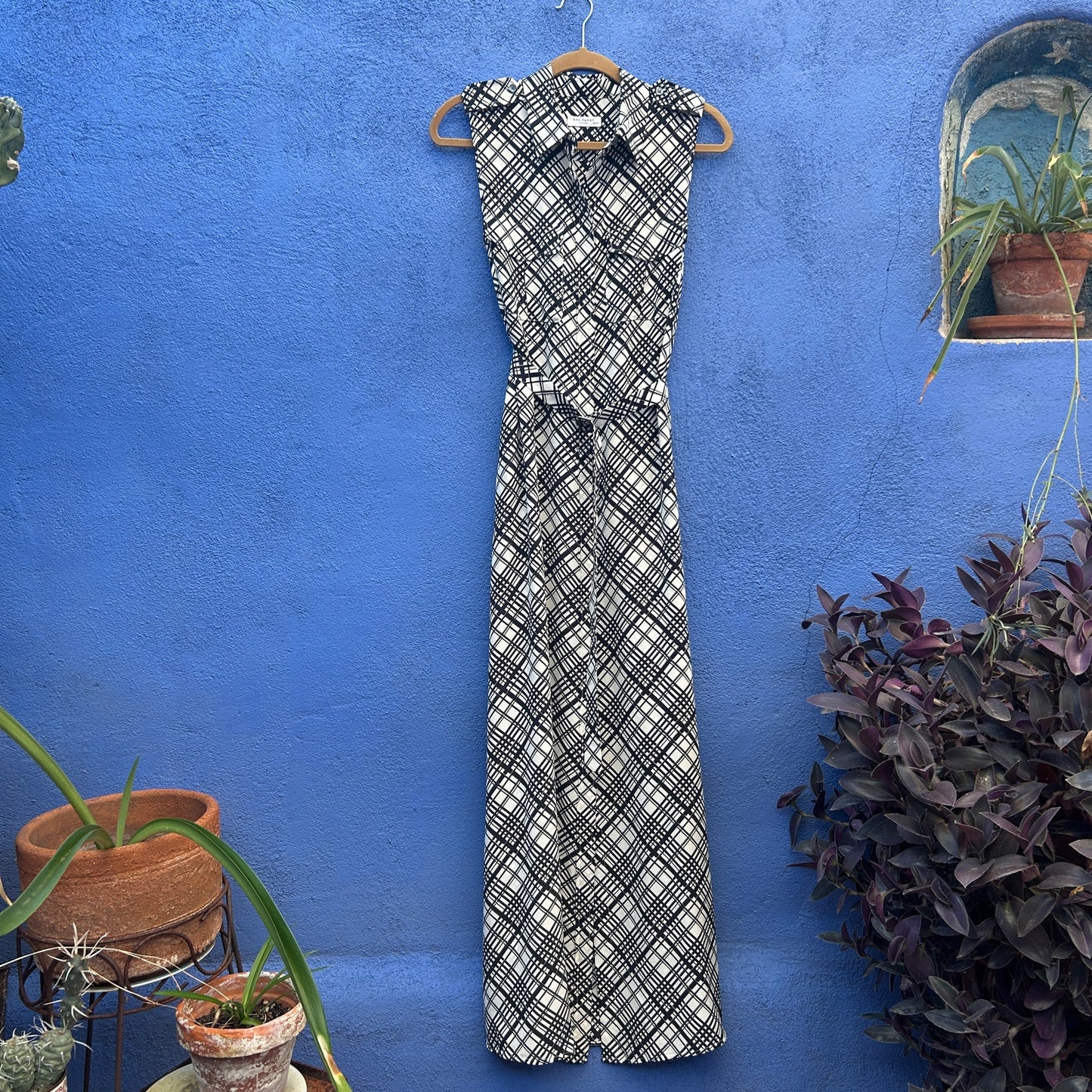 equipment 100% silk plaid button front sleeveless maxi dress