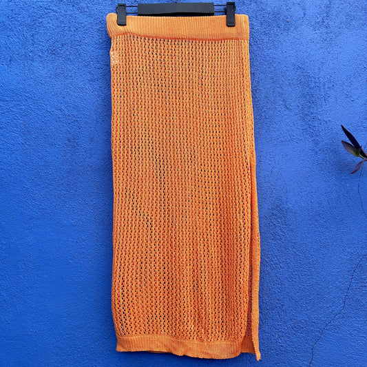 orange loose knit midi skirt