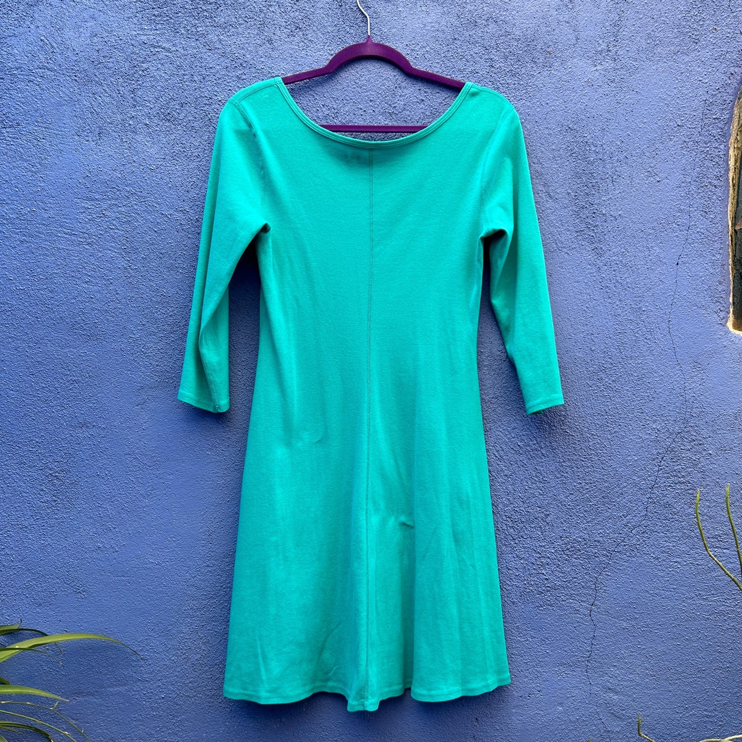 three dots turquoise cotton jersey long sleeve dress