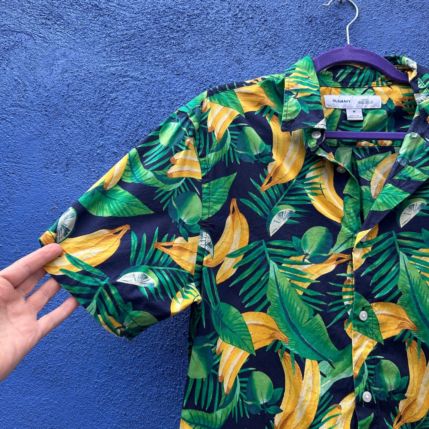 old navy slim fit banana and lime tropical button up