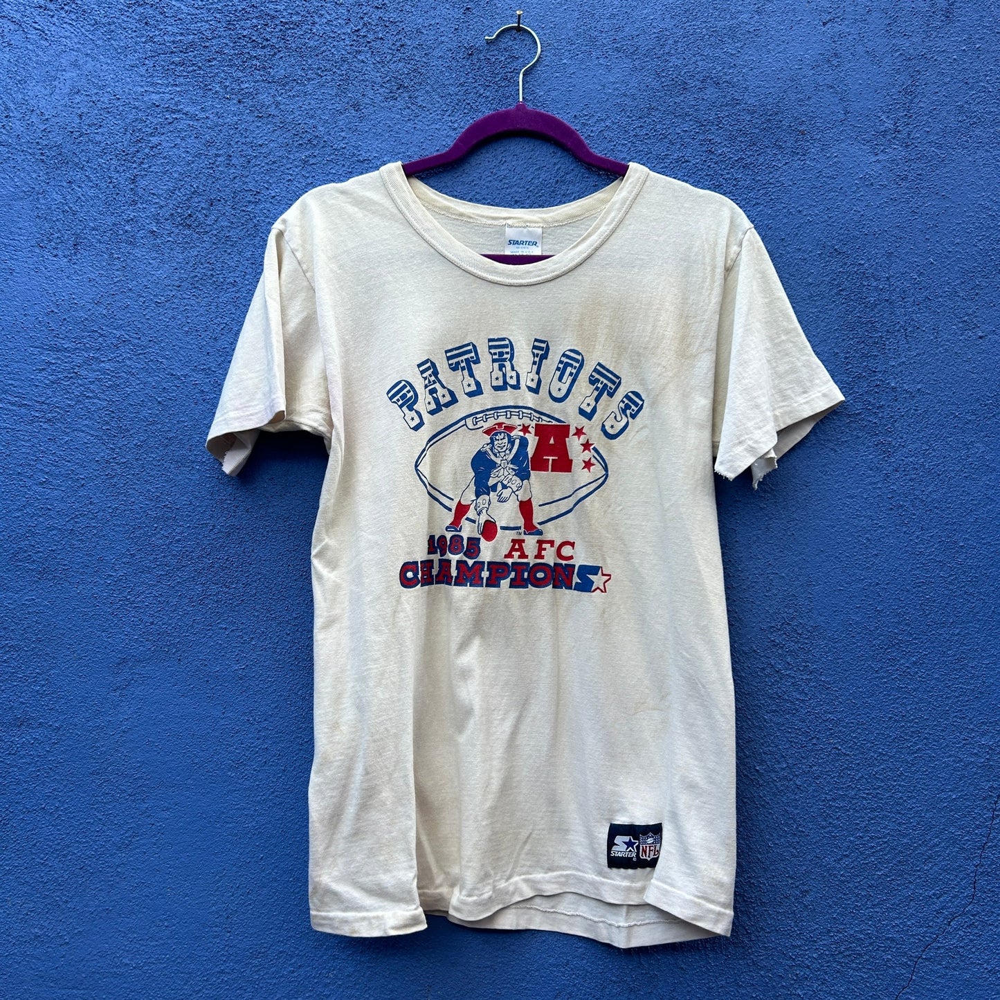 vintage starter 1985 patriots afc champions single stitch tee