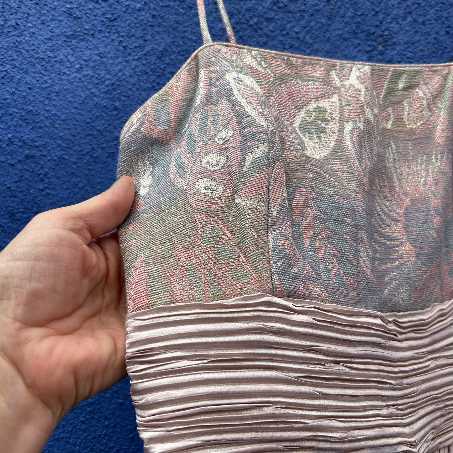 vintage metallic brocade and crinkle silk cocktail dress