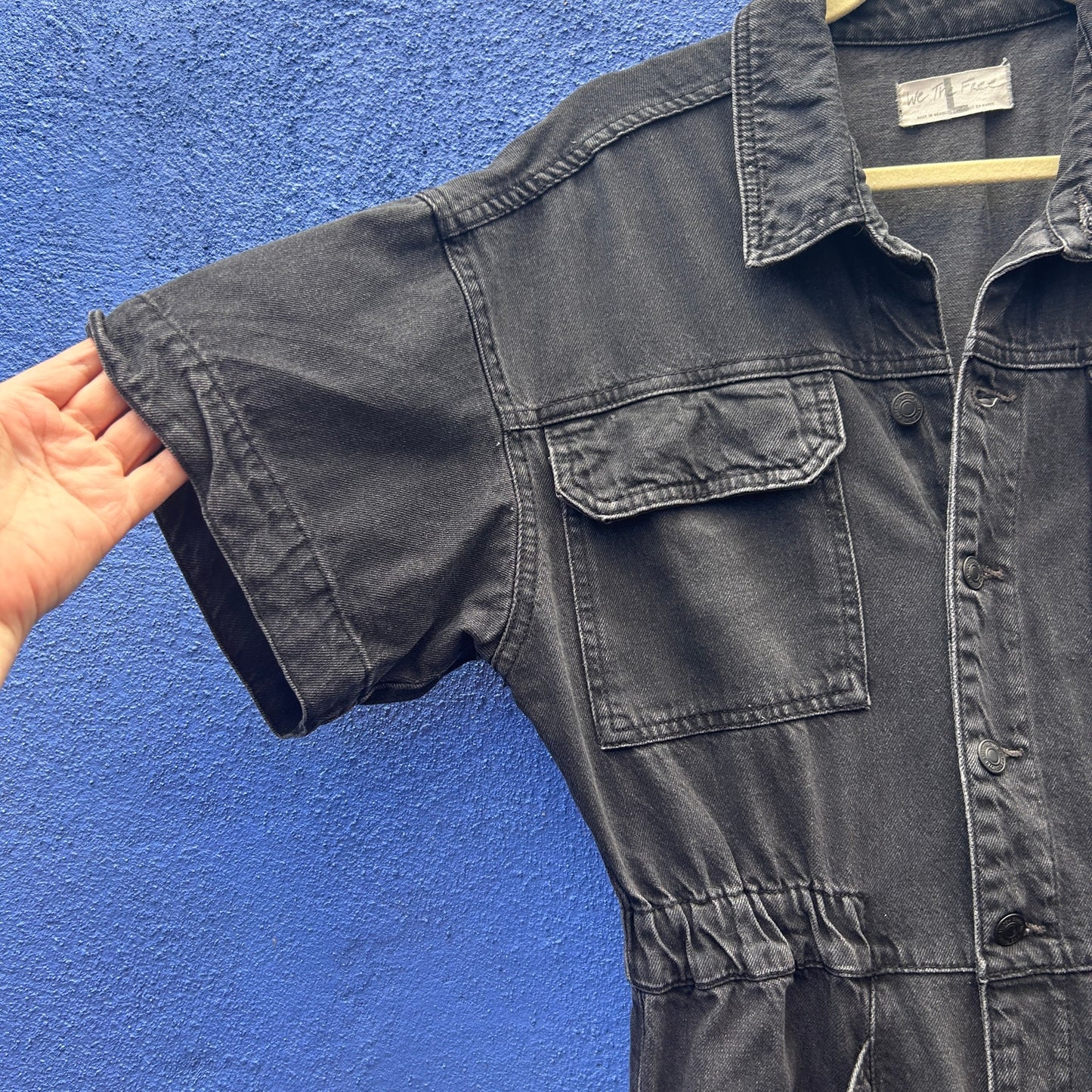 we the free black denim short sleeve jumpsuit